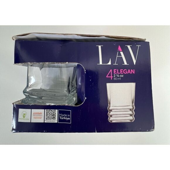 NWT LAV Set Of Four Clear Glass Shot Glasses Still In Box - Picture 2 of 5